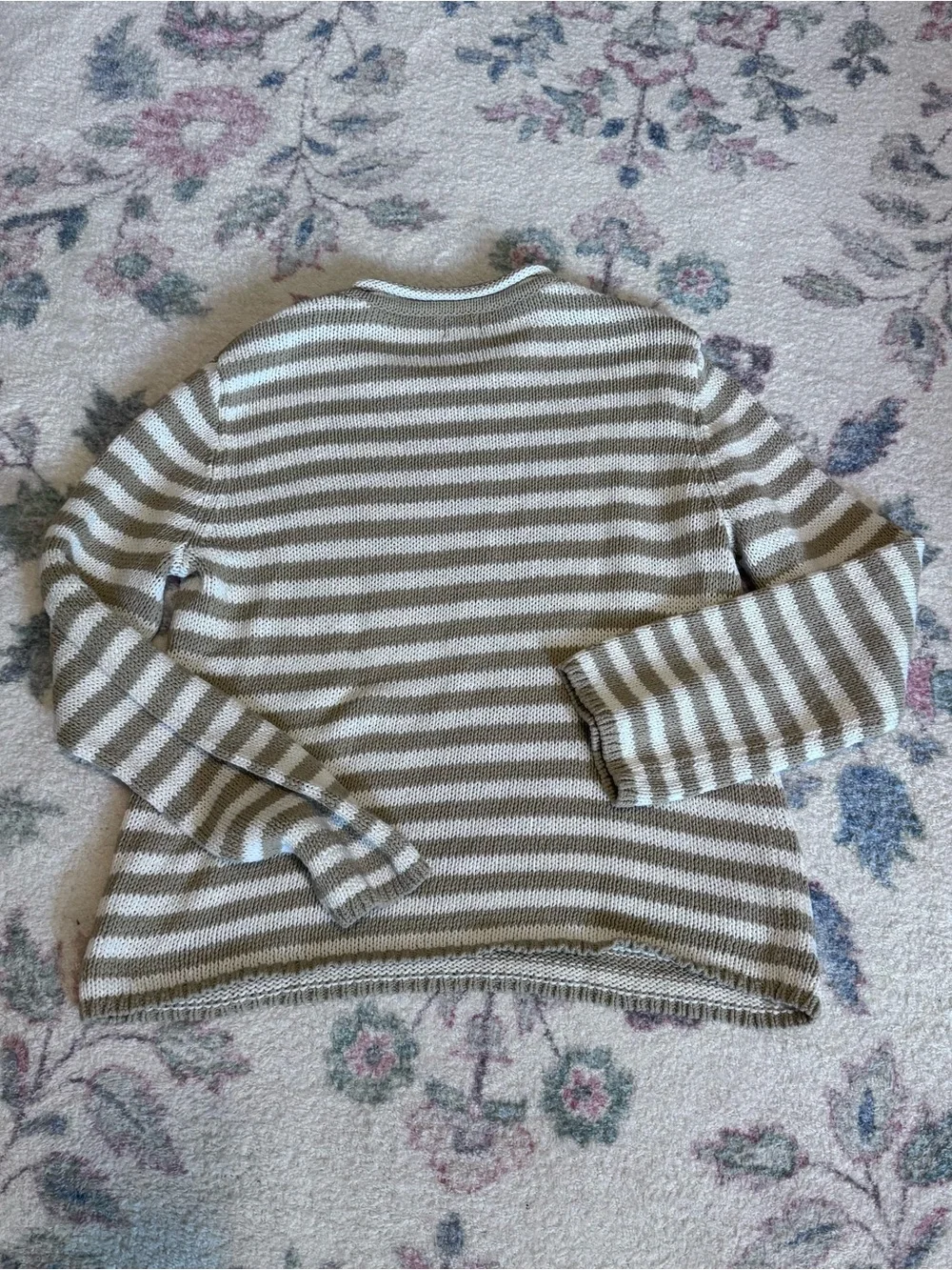 a new day 100% Cotton Striped Crewneck Sweater - Cream & Tan